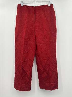 French Laundry Red Silk Linen Pants Size M Textured Coastal Chic Lagenlook Artsy